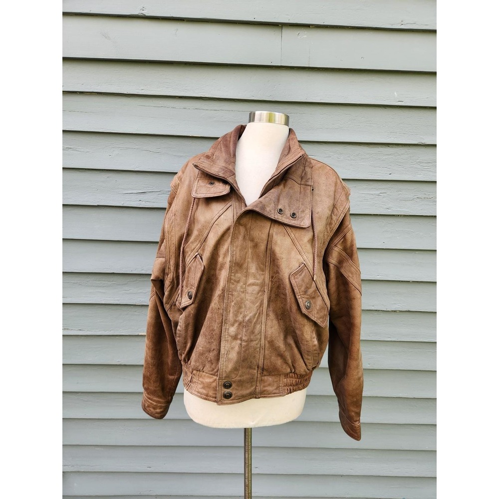 Wilsons Adventure Bound Bomber Jacket Brown Leather Thinsulate Aviator Flight Md
